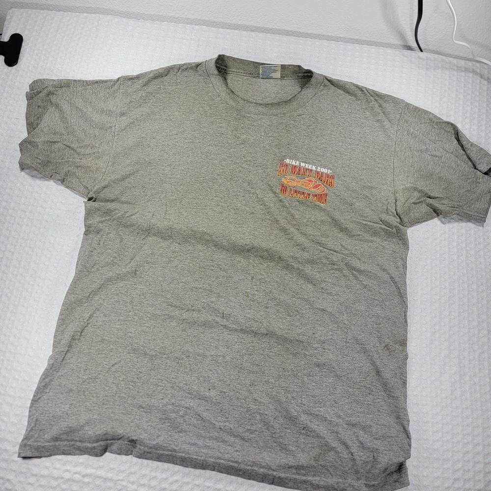 Vintage Single Stitch 2001 Daytona Beach Bike Week Bar Tour T-Shirt Gray  XL - Picture 2 of 9